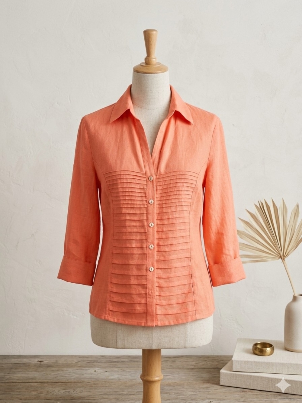 Tracy M Coral Pintuck Button-Down Shirt